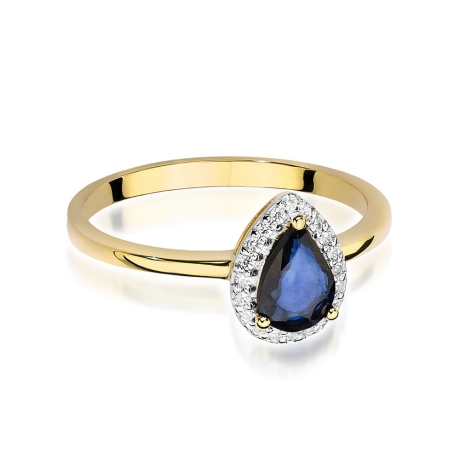 Przejdź do produktu Pierścionek zaręczynowy z żółtego złota z szafirem i diamentami 0,11ct Fire Of Love 