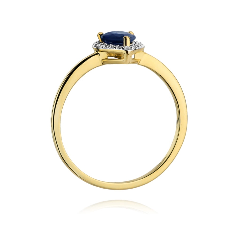 Pierścionek zaręczynowy z żółtego złota z szafirem i diamentami 0,11ct Fire Of Love BW-455