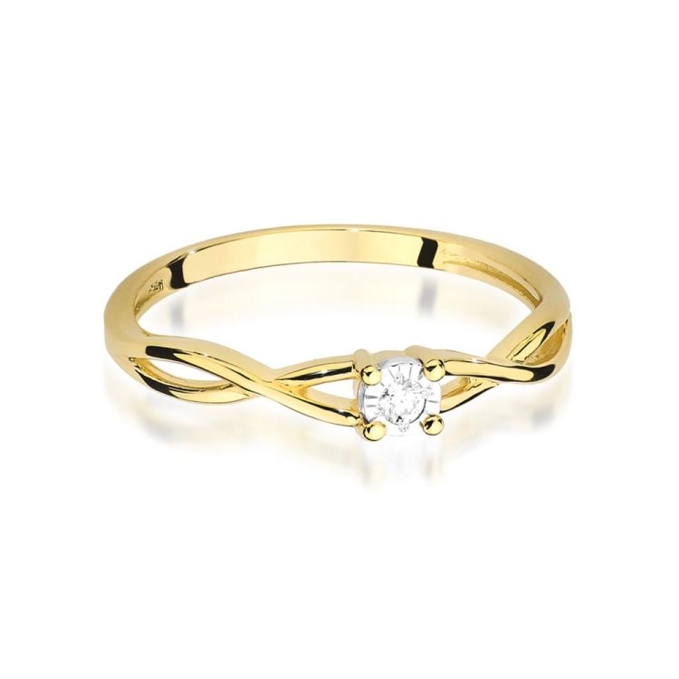 Pierścionek zaręczynowy z żółtego złota z diamentem 0,03ct Fire Of Love BW-370