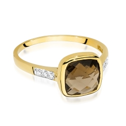 Pierścionek zaręczynowy z żółtego złota z kwarcem dymnym i diamentami 0,03ct Fire Of Love BW-478