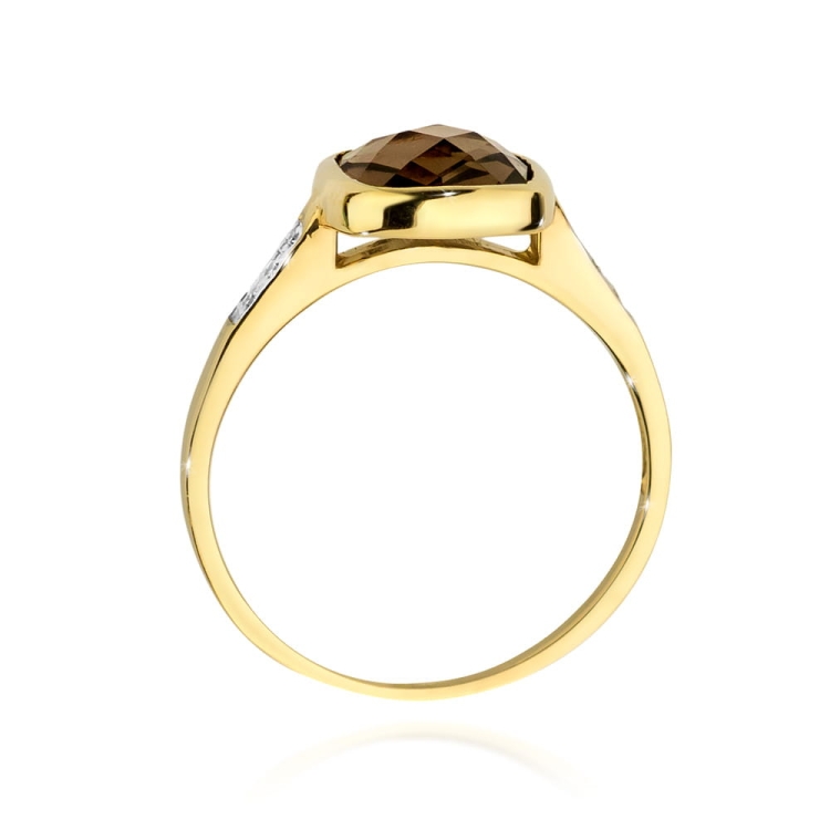 Pierścionek zaręczynowy z żółtego złota z kwarcem dymnym i diamentami 0,03ct Fire Of Love BW-478