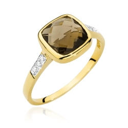 Pierścionek zaręczynowy z żółtego złota z kwarcem dymnym i diamentami 0,03ct Fire Of Love BW-478