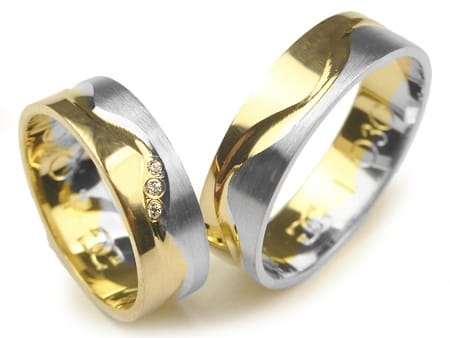 Obrączki ślubne dwukolorowe płaskie z cyrkoniami 6mm Infinity I030-k