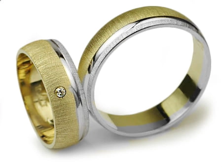 Obrączki ślubne dwukolorowe złoto półokrągłe z cyrkonią 6mm Infinity I007-k