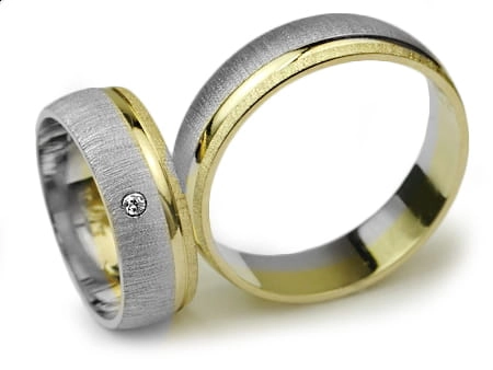Obrączki ślubne dwukolorowe złoto półokrągłe z cyrkonią 6mm Infinity I007-k