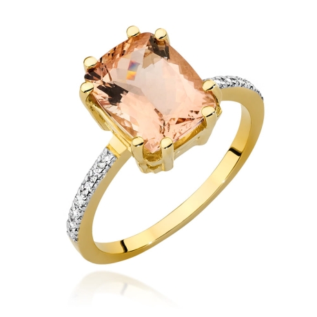 Przejdź do produktu Pierścionek zaręczynowy z żółtego złota z morganitem i diamentami 0,07ct Fire Of Love