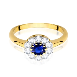 Pierścionek zaręczynowy z żółtego złota z szafirem i diamentami 0,30ct Fire Of Love  BW-529-szafir