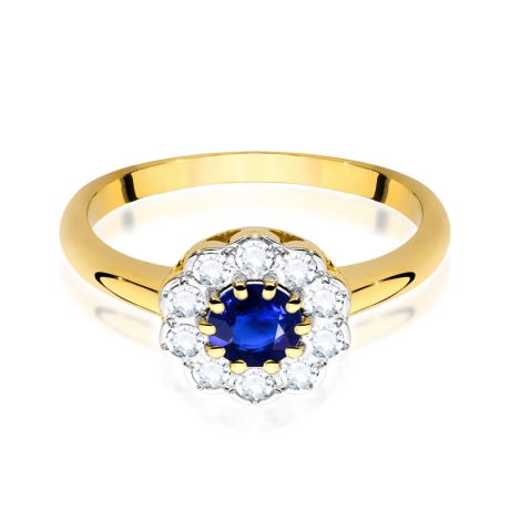 Przejdź do produktu Pierścionek zaręczynowy z żółtego złota z szafirem i diamentami 0,30ct Fire Of Love 