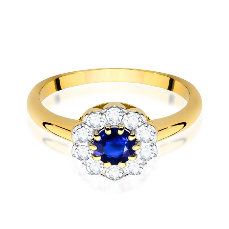 Pierścionek zaręczynowy z żółtego złota z szafirem i diamentami 0,30ct Fire Of Love  BW-529-szafir