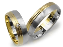 Obrączki ślubne dwukolorowe półokrągłe z cyrkonią 6mm Lovely L057-k