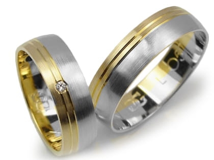 Obrączki ślubne dwukolorowe półokrągłe z cyrkonią 6mm Lovely L057-k