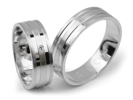 Przejdź do produktu Obrączki ślubne z białego złota płaskie z cyrkonią 6mm Lux L066